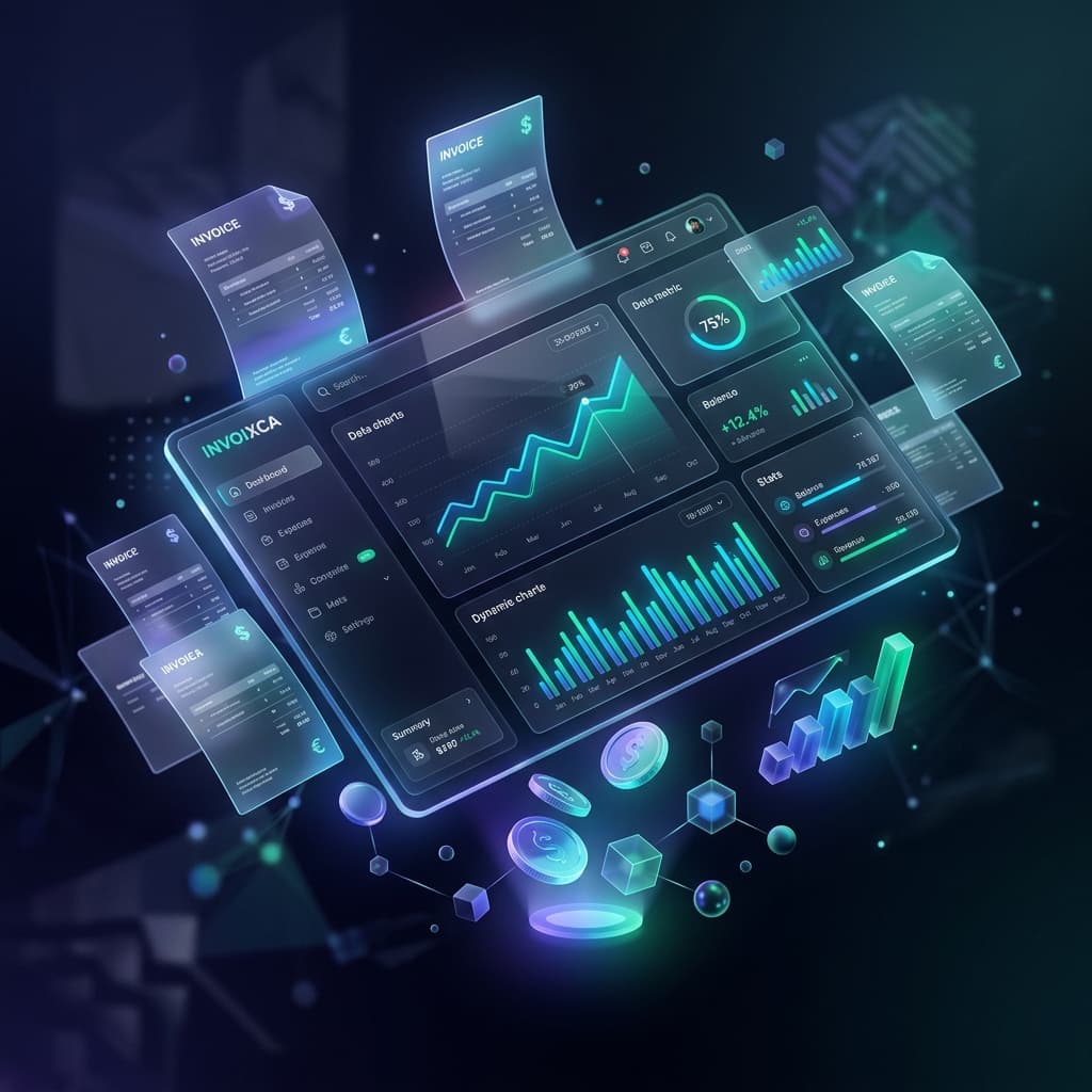 Invoixca Dashboard showing real-time revenue analytics and AI-powered invoicing tools